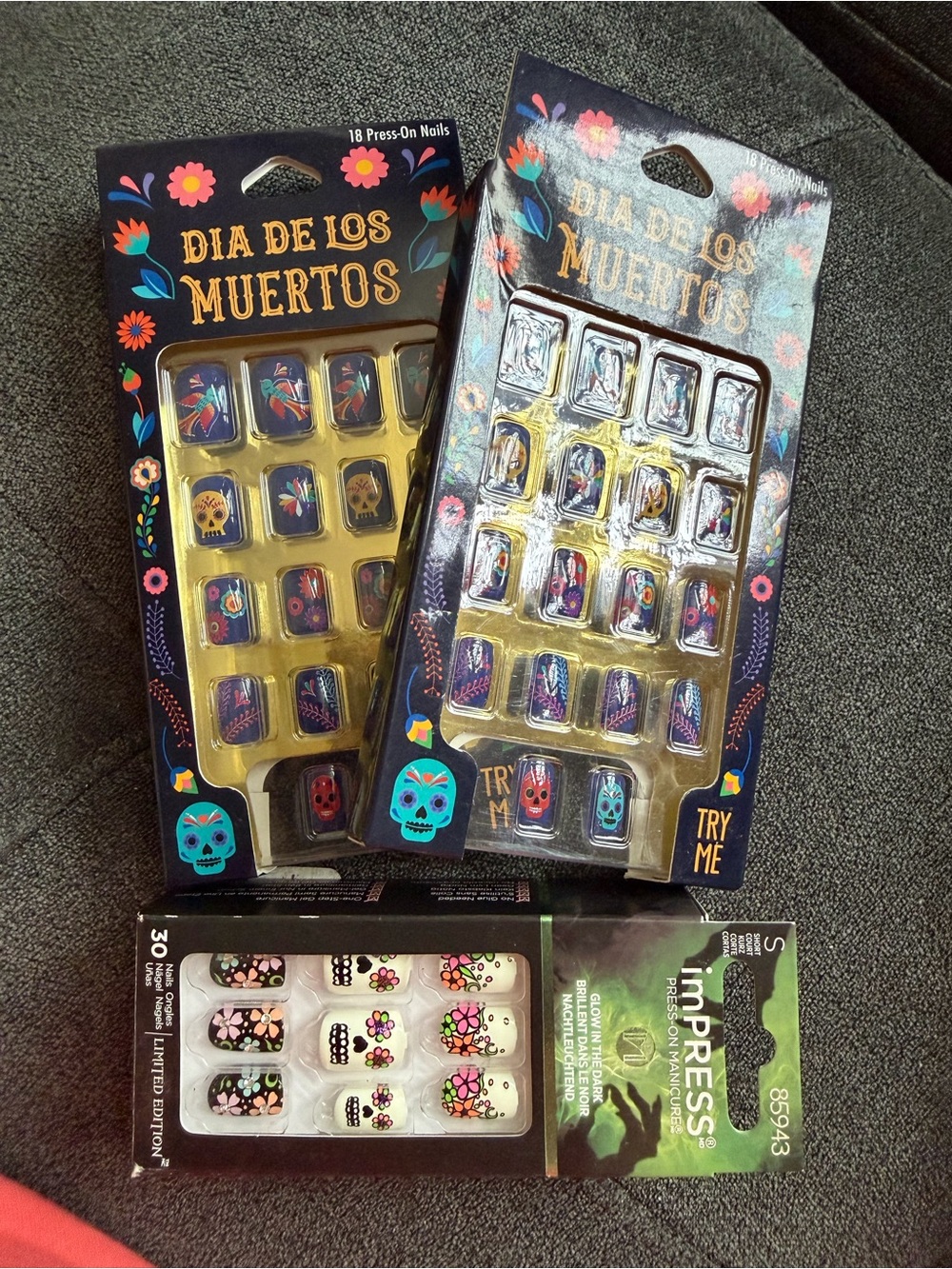 (3) Sets of Dia de Los Muertos Press-On Nails Set - Multi-Color